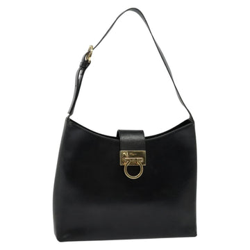 Salvatore Ferragamo Gancini Shoulder Bag Leather Black Gold Auth 137128