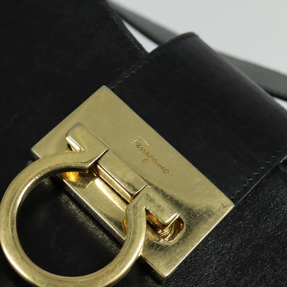 Salvatore Ferragamo Gancini Shoulder Bag Leather Black Gold Auth 137128