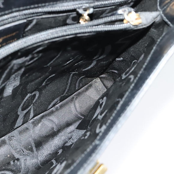 Salvatore Ferragamo Gancini Shoulder Bag Leather Black Gold Auth 137128