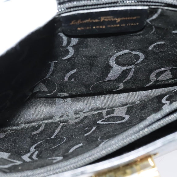 Salvatore Ferragamo Gancini Shoulder Bag Leather Black Gold Auth 137128
