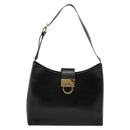Salvatore Ferragamo Gancini Shoulder Bag Leather Black Gold Auth 137128-13