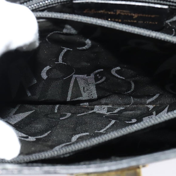 Salvatore Ferragamo Gancini Shoulder Bag Leather Black Gold Auth 137128