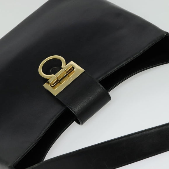 Salvatore Ferragamo Gancini Shoulder Bag Leather Black Gold Auth 137128