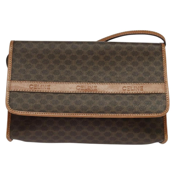 CELINE Macadam Canvas Shoulder Bag PVC Leather Brown Gold Auth 137130