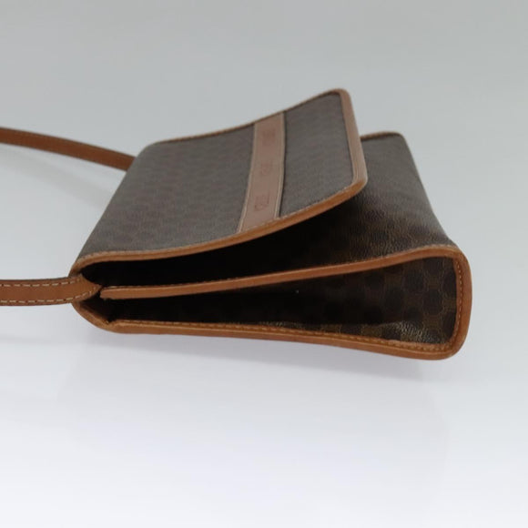 CELINE Macadam Canvas Shoulder Bag PVC Leather Brown Gold Auth 137130