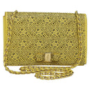 Salvatore Ferragamo Vala Chain Shoulder Bag Leather Yellow Silver Auth 137170-1
