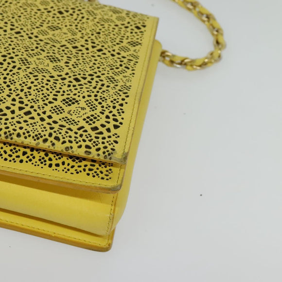 Salvatore Ferragamo Vala Chain Shoulder Bag Leather Yellow Silver Auth 137170