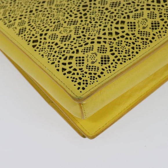 Salvatore Ferragamo Vala Chain Shoulder Bag Leather Yellow Silver Auth 137170