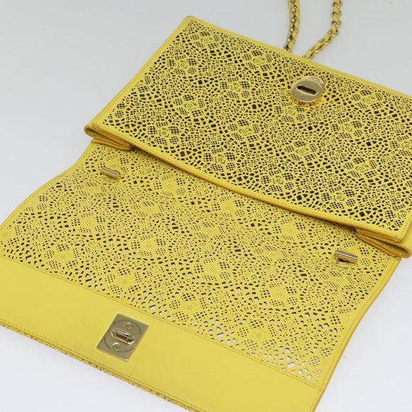 Salvatore Ferragamo Vala Chain Shoulder Bag Leather Yellow Silver Auth 137170