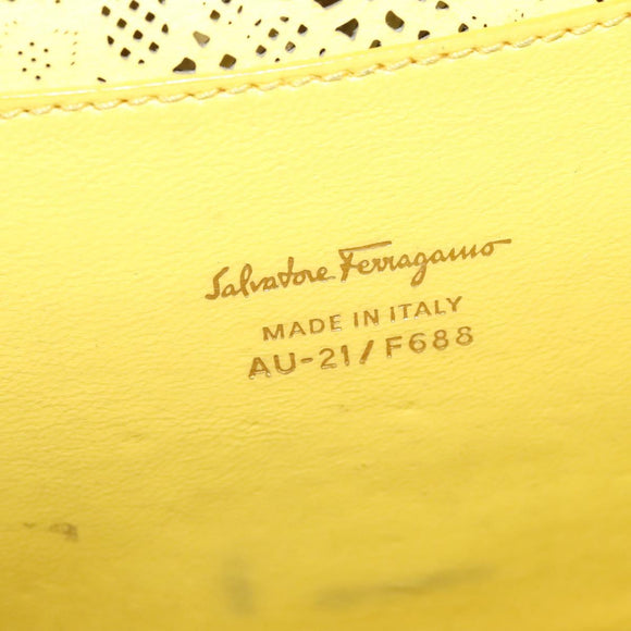 Salvatore Ferragamo Vala Chain Shoulder Bag Leather Yellow Silver Auth 137170