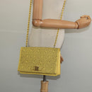 Salvatore Ferragamo Vala Chain Shoulder Bag Leather Yellow Silver Auth 137170-21