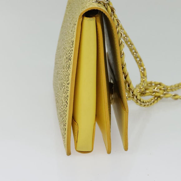 Salvatore Ferragamo Vala Chain Shoulder Bag Leather Yellow Silver Auth 137170