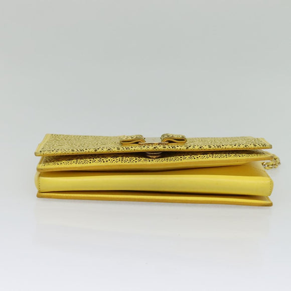 Salvatore Ferragamo Vala Chain Shoulder Bag Leather Yellow Silver Auth 137170