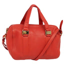 Salvatore Ferragamo Vala Hand Bag Leather 2way Red Gold Auth 137172-1