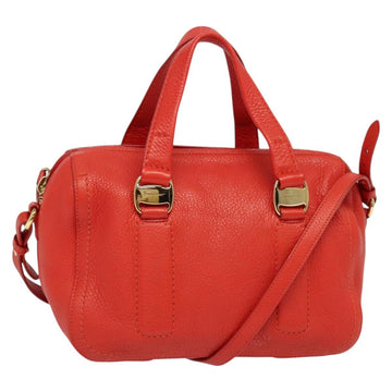 Salvatore Ferragamo Vala Hand Bag Leather 2way Red Gold Auth 137172