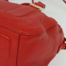 Salvatore Ferragamo Vala Hand Bag Leather 2way Red Gold Auth 137172-13