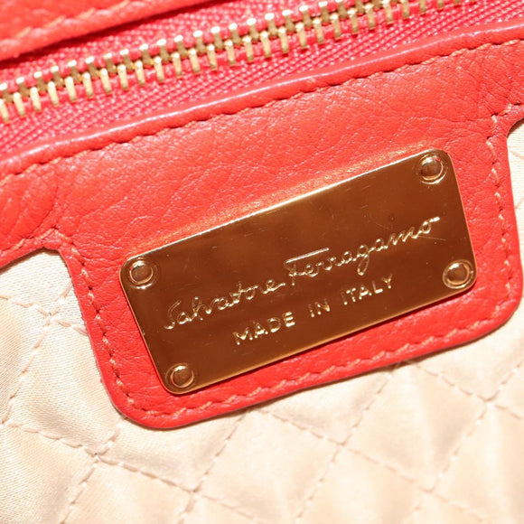 Salvatore Ferragamo Vala Hand Bag Leather 2way Red Gold Auth 137172