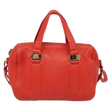 Salvatore Ferragamo Vala Hand Bag Leather 2way Red Gold Auth 137172 - 0