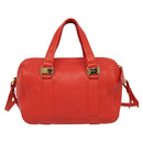 Salvatore Ferragamo Vala Hand Bag Leather 2way Red Gold Auth 137172-3