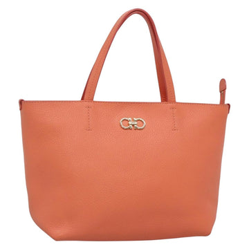 Salvatore Ferragamo Gancini Tote Bag Leather Orange Gold Auth 137175