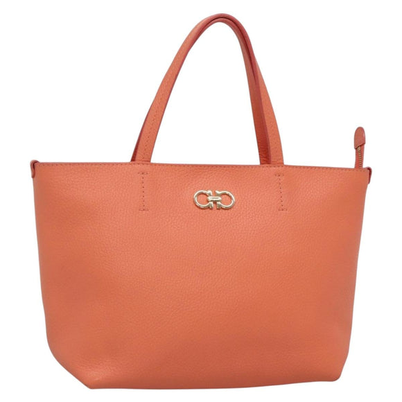Salvatore Ferragamo Gancini Tote Bag Leather Orange Gold Auth 137175