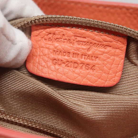 Salvatore Ferragamo Gancini Tote Bag Leather Orange Gold Auth 137175