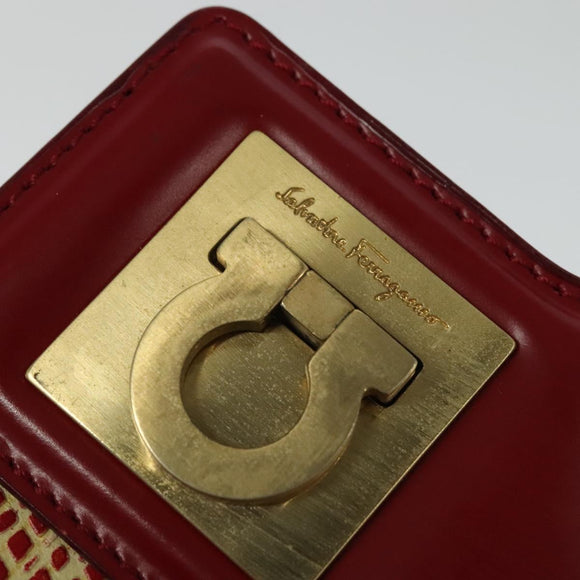 Salvatore Ferragamo Gancini Hand Bag Leather Red Gold Auth 137177