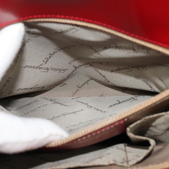 Salvatore Ferragamo Gancini Hand Bag Leather Red Gold Auth 137177