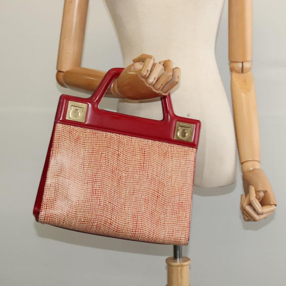 Salvatore Ferragamo Gancini Hand Bag Leather Red Gold Auth 137177