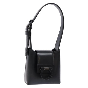 Salvatore Ferragamo Gancini Hand Bag Leather Black Silver Auth 137178