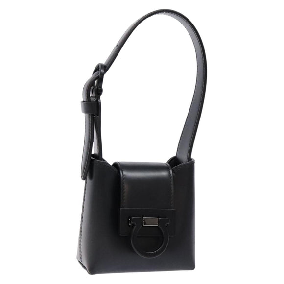 Salvatore Ferragamo Gancini Hand Bag Leather Black Silver Auth 137178