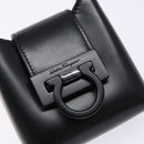 Salvatore Ferragamo Gancini Hand Bag Leather Black Silver Auth 137178-17