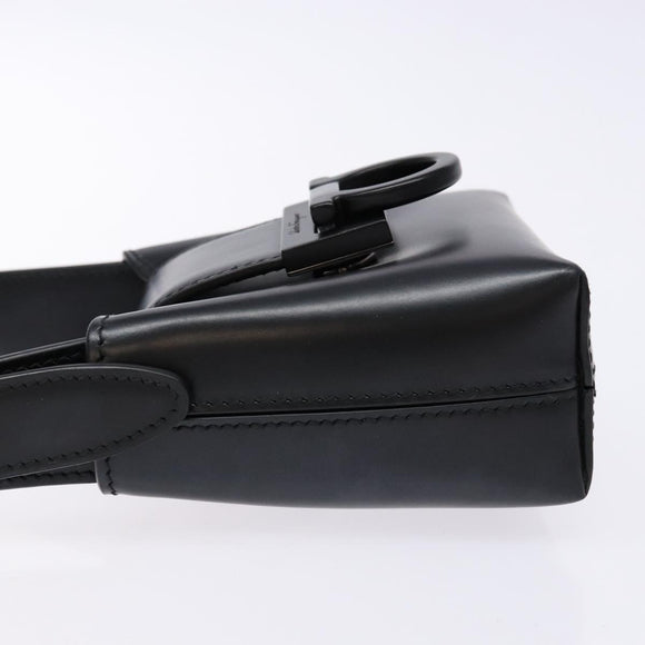 Salvatore Ferragamo Gancini Hand Bag Leather Black Silver Auth 137178