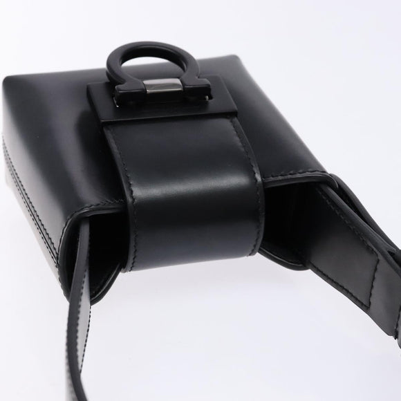 Salvatore Ferragamo Gancini Hand Bag Leather Black Silver Auth 137178