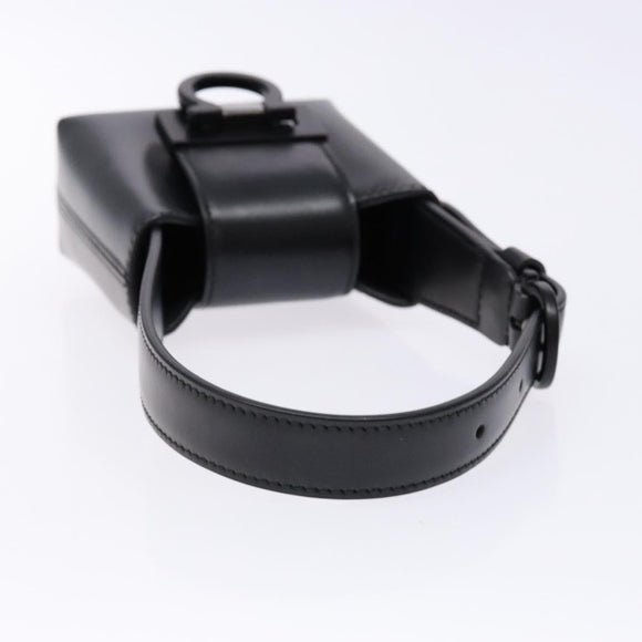 Salvatore Ferragamo Gancini Hand Bag Leather Black Silver Auth 137178