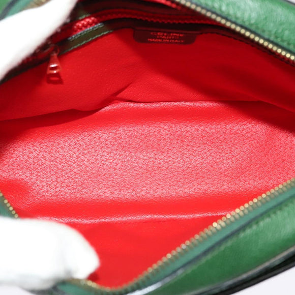 CELINE Shoulder Bag Leather Green Gold Auth 137184