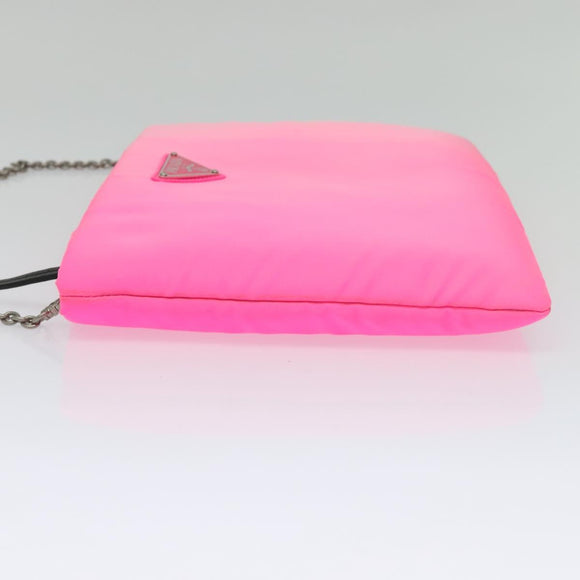 PRADA Chain Clutch Bag Nylon Pink Auth 137210