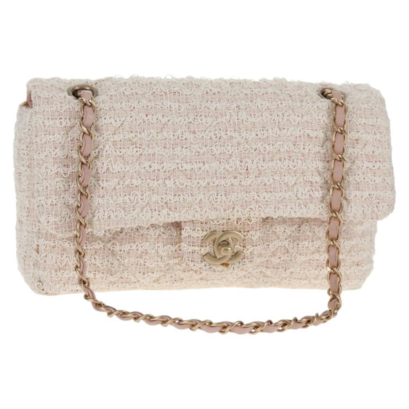 CHANEL Matelasse Chain Shoulder Bag tweed Pink CC Auth 137231V