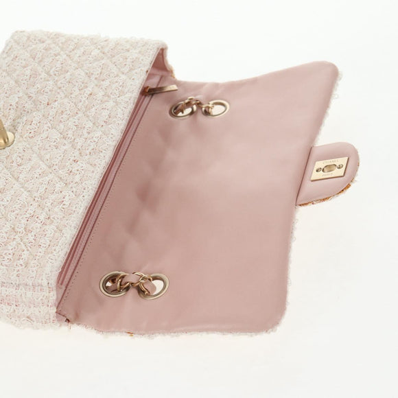 CHANEL Matelasse Chain Shoulder Bag tweed Pink CC Auth 137231V