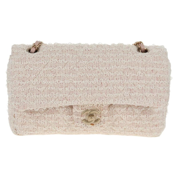 CHANEL Matelasse Chain Shoulder Bag tweed Pink CC Auth 137231V