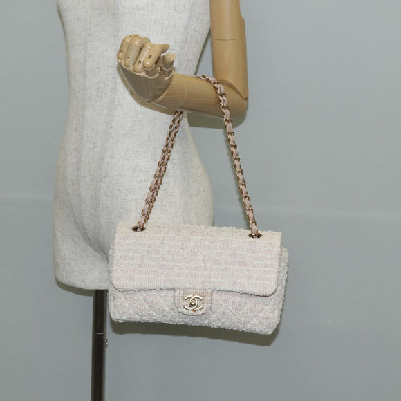 CHANEL Matelasse Chain Shoulder Bag tweed Pink CC Auth 137231V