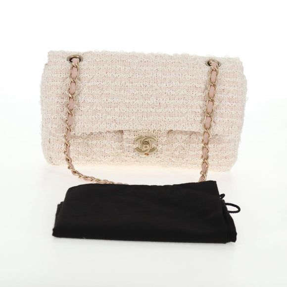 CHANEL Matelasse Chain Shoulder Bag tweed Pink CC Auth 137231V