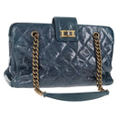 CHANEL Matelasse Chain Shoulder Bag Leather Blue CC Auth 137232V-1