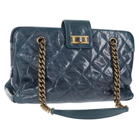 CHANEL Matelasse Chain Shoulder Bag Leather Blue CC Auth 137232V