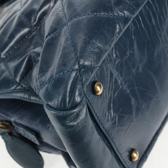 CHANEL Matelasse Chain Shoulder Bag Leather Blue CC Auth 137232V