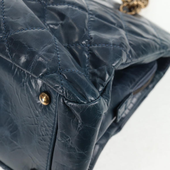 CHANEL Matelasse Chain Shoulder Bag Leather Blue CC Auth 137232V