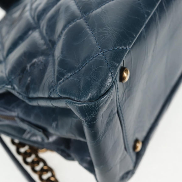 CHANEL Matelasse Chain Shoulder Bag Leather Blue CC Auth 137232V