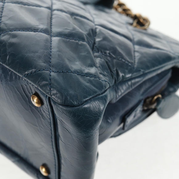 CHANEL Matelasse Chain Shoulder Bag Leather Blue CC Auth 137232V