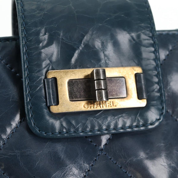 CHANEL Matelasse Chain Shoulder Bag Leather Blue CC Auth 137232V