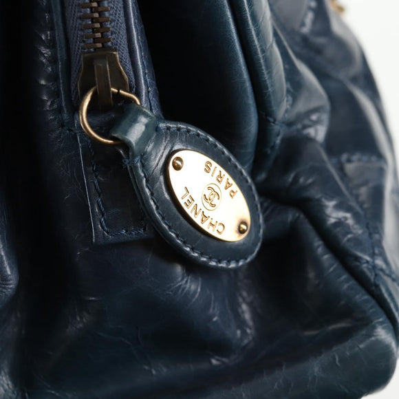CHANEL Matelasse Chain Shoulder Bag Leather Blue CC Auth 137232V